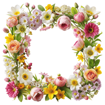 A colorful square wreath composed of mixed spring blooms png