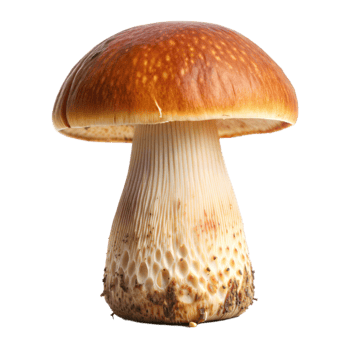 A close-up of a brown mushroom isolated on transparent png