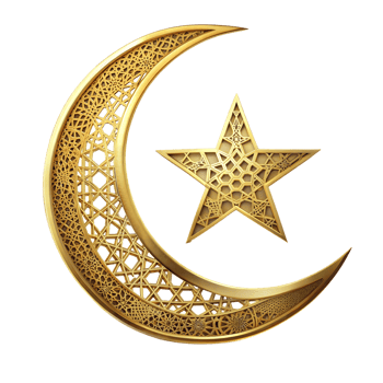 A gold crescent moon with a star, representing an emblem png