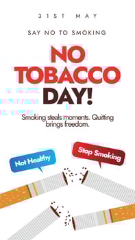 World No Tobacco Day 31st May awareness banner. World no tobacco day vertical banner, social media post with cigarettes and speech bubbles of not healthy, stop smoking. Say no to smoking concept post vector