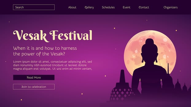 Gradient vesak landing page template design vector