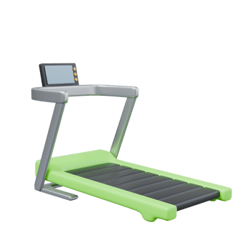 3d render illustration of green treadmill with screen. healthy life, sports activities concept. trendy cartoon style 3D illustration png