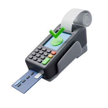 3d render illustration of payment terminal with bank card and check. financial transactions, money operations concept. trendy cartoon style 3D illustration png