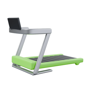 3d render illustration of green treadmill with screen. healthy life, sports activities concept. trendy cartoon style 3D illustration png