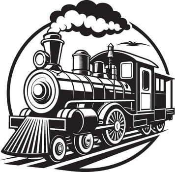 Vintage Steam Locomotive.Black and White . illustration vector
