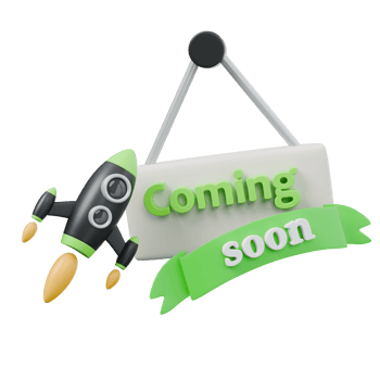 3d render illustration of rocket in black and green colors and coming soon sign. launch, start up and grow strategy concept. trendy cartoon style 3D illustration png