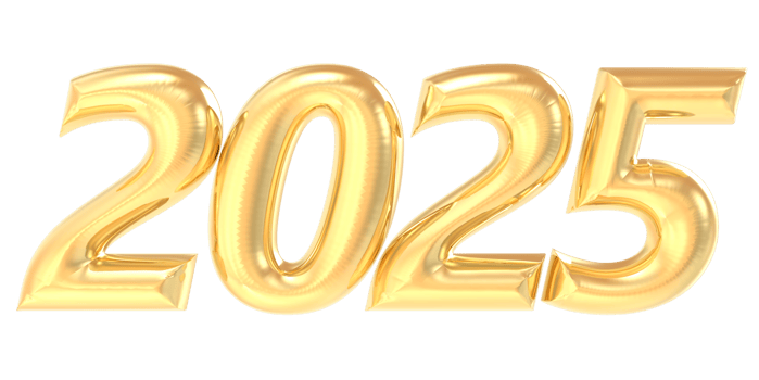 Happy New Year 2025 Gold 3D Number png