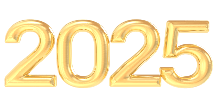 Happy New Year 2025 Gold 3D Number png