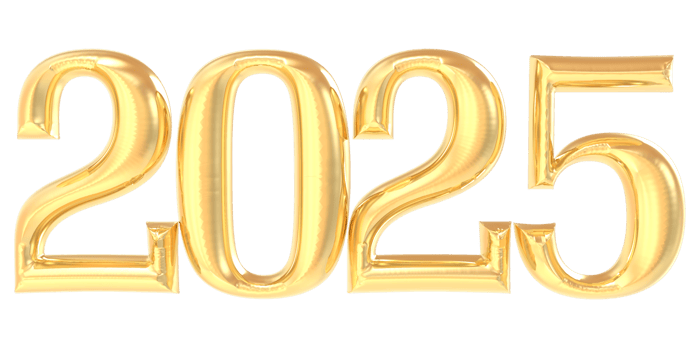 Happy New Year 2025 Gold 3D Number png