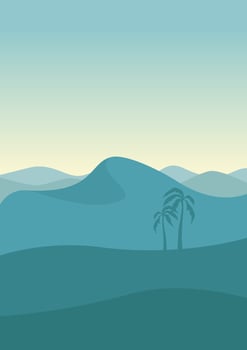 Aesthetic desert landscape, sahara dunes illustration. Africa oasis travel, travel to Egypt. vector