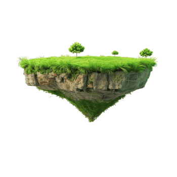Fantasy floating island with natural grass field on the rock surreal float landscape with paradise . png