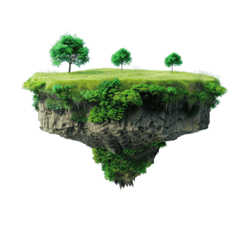 Fantasy floating island with natural grass field on the rock surreal float landscape with paradise . png
