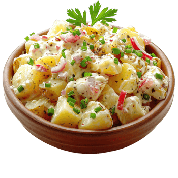 Traditional salad of salted herring fillet, fresh apples, red onion and potatoes without background png