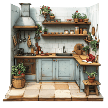 3d rendering home kitchen without transparent png