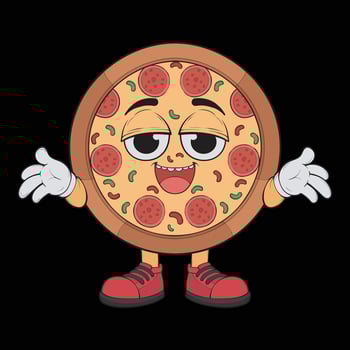 Cartoon pizza character. Happy pizzeria mascot character. coloring page. vector