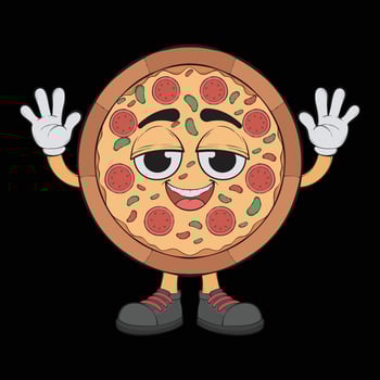 Cartoon pizza character. Happy pizzeria mascot character. coloring page. vector
