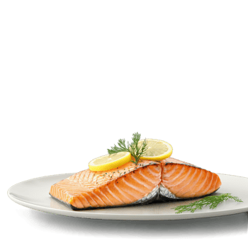 Pan seared salmon fillet crispy skin flaky flesh lemon butter sauce dill garnish Culinary and png