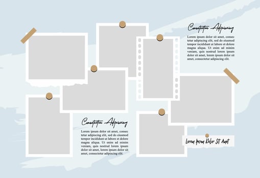 Pictures or photos frame collage. comics page grid layout abstract photo frames and digital photo wall template vector