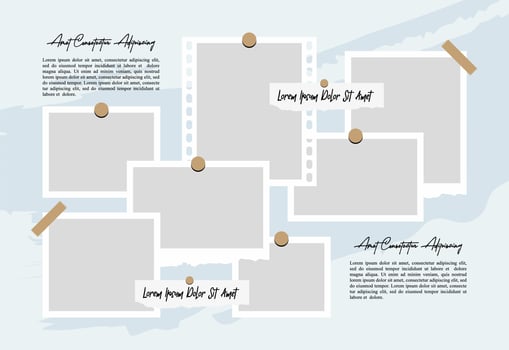 Pictures or photos frame collage. comics page grid layout abstract photo frames and digital photo wall template vector