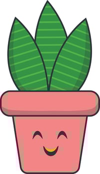 Kawaii Potted Cactus with Cartoon Style. Isolated on White Background. vector
