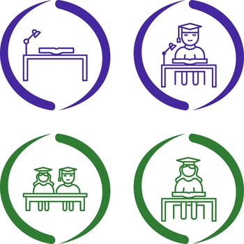 study desk and studying on desk Icon vector