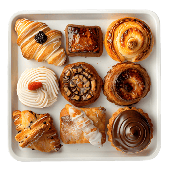 different types of pastries arranged on a serving tray png