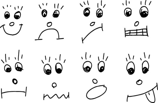 Doodle Faces Simple Set Caricature or Emoticon Isolated vector