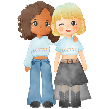 Illustration of a female couple, lesbian clipart for Pride Month png