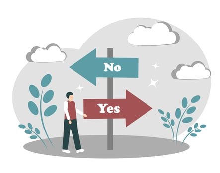 Choosing a path. Pointer. A man chooses a path vector