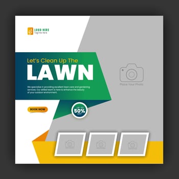 Corporate modern lawn care garden service for social media cover design template, agriculture and organic food campaign post web banner, abstract green, yellow color shapes vector