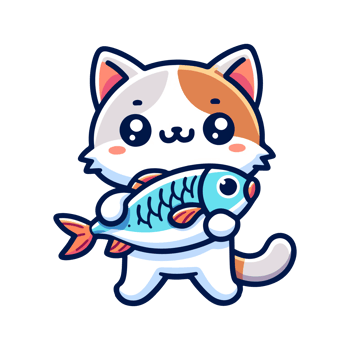 cute cat and fish icon character png