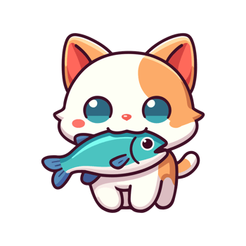 cute cat and fish icon character png