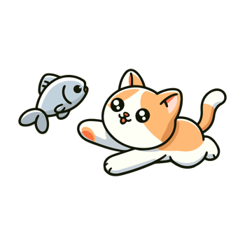 cute cat and fish icon character png