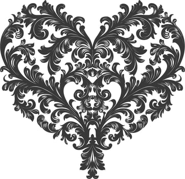 Silhouette Hearth shape Baroque ornament with filigree floral element black color only vector