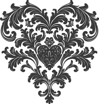 Silhouette Hearth shape Baroque ornament with filigree floral element black color only vector