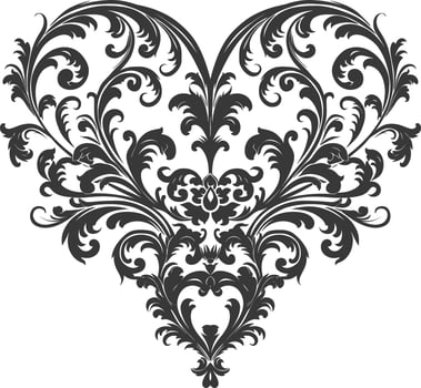 Silhouette Hearth shape Baroque ornament with filigree floral element black color only vector