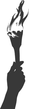 Silhouette hand holding burning torch black color only vector