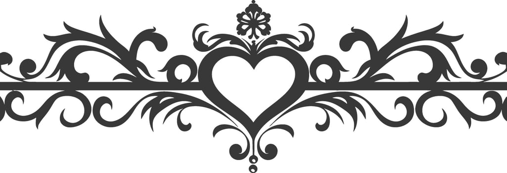 Silhouette horizontal line divider with Hearth shape ornament black color only vector