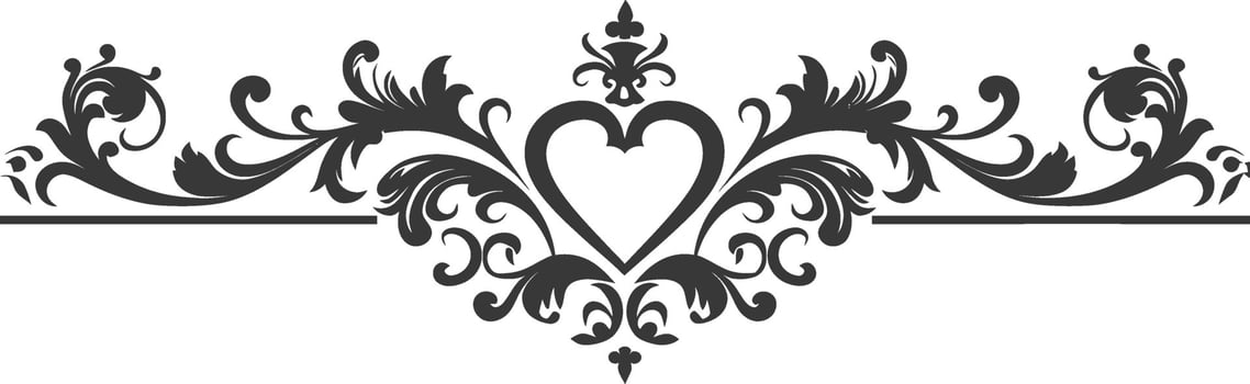 Silhouette horizontal line divider with Hearth shape ornament black color only vector