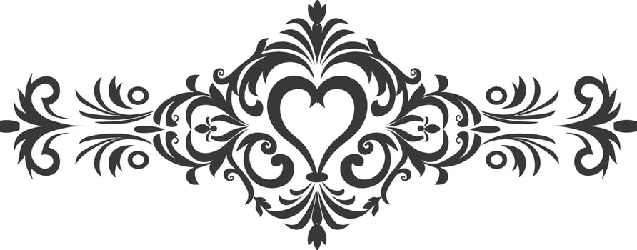 Silhouette horizontal line divider with Hearth shape ornament black color only vector