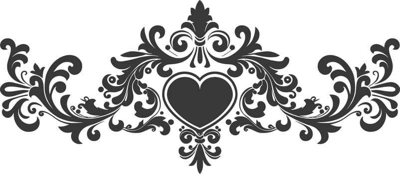 Silhouette horizontal line divider with Hearth shape ornament black color only vector