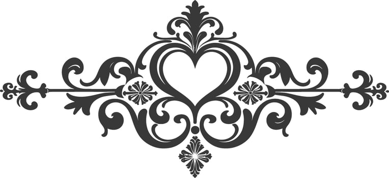 Silhouette horizontal line divider with Hearth shape ornament black color only vector