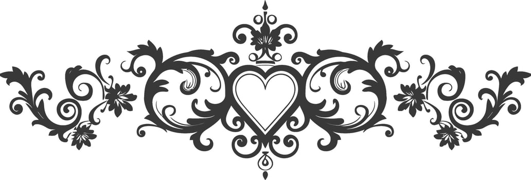 Silhouette horizontal line divider with Hearth shape ornament black color only vector
