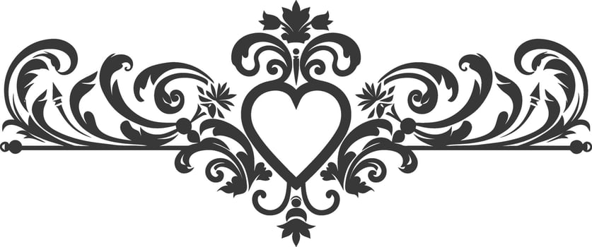 Silhouette horizontal line divider with Hearth shape ornament black color only vector