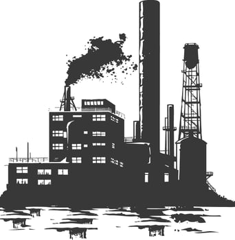 Silhouette industrial building factory black color only vector