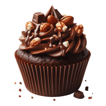 Chocolate cupcake with nuts isolated on transparent background png