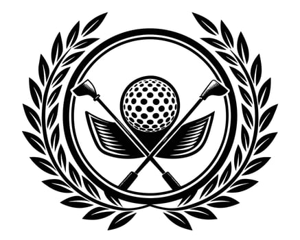 Crossed golf clubs with ball and wheat wreath vector