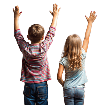 Two Children Raising Hands Eagerly Against a Transparent Background png