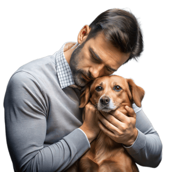 Tender Moment Between Bearded Man and His Brown Dog Indoors png