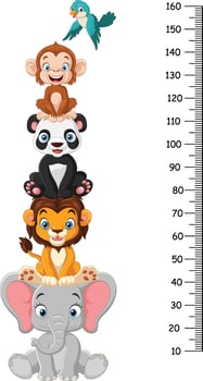 Cartoon zoo animals with meter wall vector